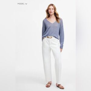 Madewell white pieces barrel leg raw hem jeans